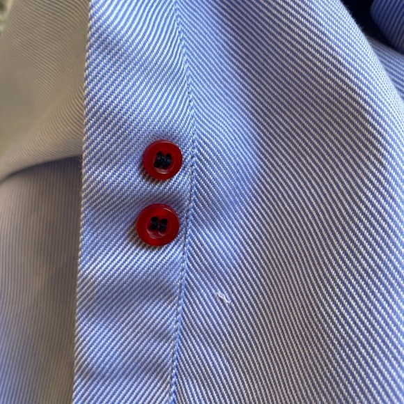 H&M Men's Long Sleeve Shirt Blue with Red Buttons Medium - Picture 11 of 11